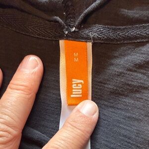 Lucy Long Sleeve Tee in Charcoal with Orange Tag